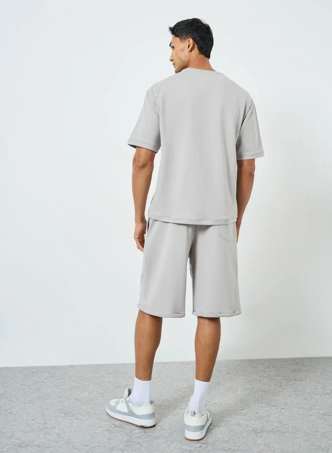 Styli  Men Grey Oversized Puff Print T-Shirt and Shorts Co-Ords for Men | Best Price UAE